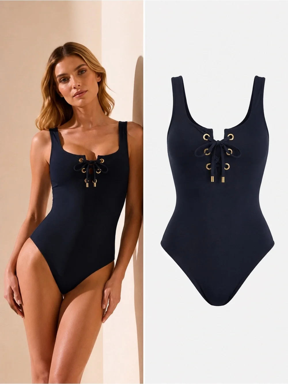 Michael Kors | Navy Gold Hardware One Piece Swimsuit | Size 12